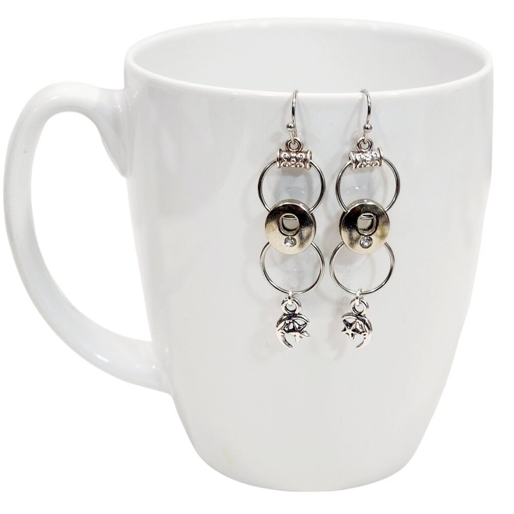 Alphabet Initial Letter O Earrings Silver Rhinestone Charms